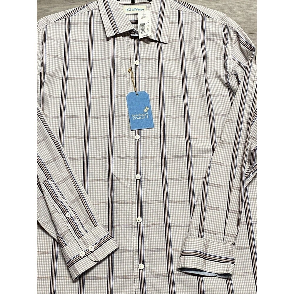 CARIBBEAN by ROUNDTREE & YORKE Men’s XL L/S Plaid Button Down Shirt NWT